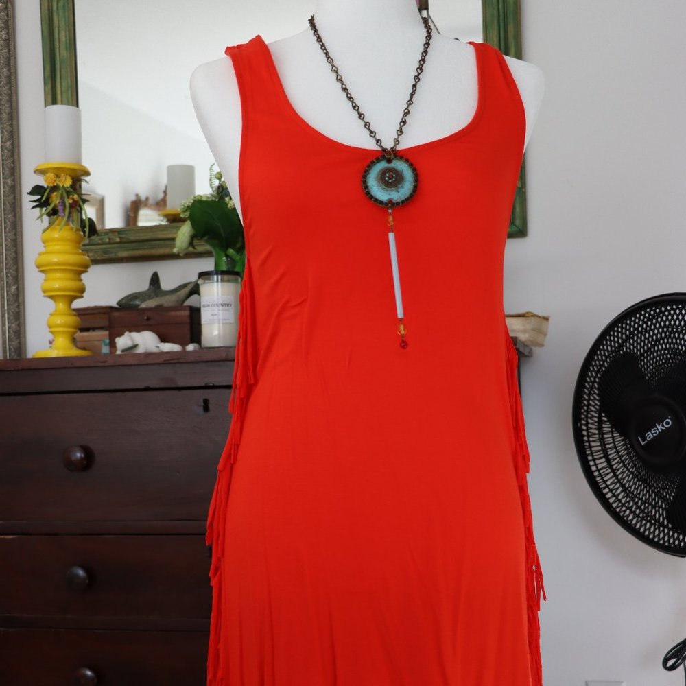 Sizzling orange fringe body dress